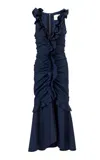 Carolina Herrera Ruffled Cotton Midi Dress In Blue