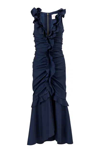 Carolina Herrera Ruffled Cotton Midi Dress In Blue