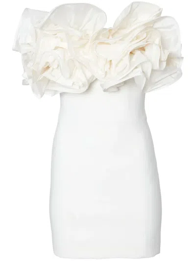Carolina Herrera Ruffled Mini Strapless Dress In White Silk Crepe