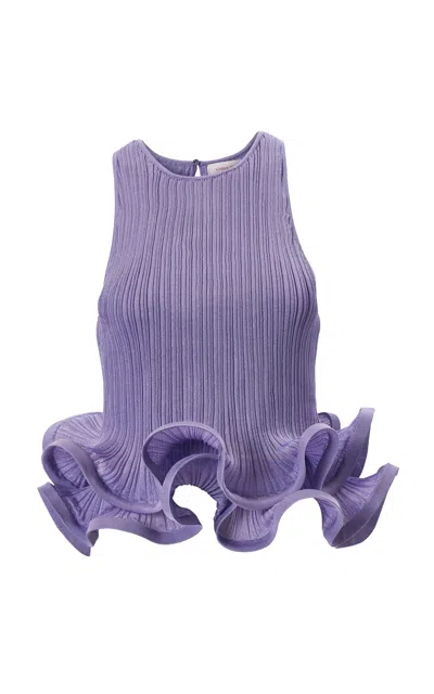 Carolina Herrera Ruffled  Fine Rib Knit Top In Purple