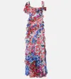 Carolina Herrera Ruffled Floral Chiffon Gown In Multicoloured