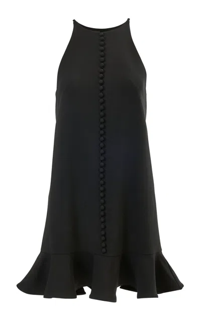 Carolina Herrera Ruffled-hem Bi-stretch Wool Tailored Mini Dress In Black