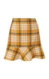 Carolina Herrera Ruffled-hem Check Plaid Stretch-wool Mini Skirt In Multi