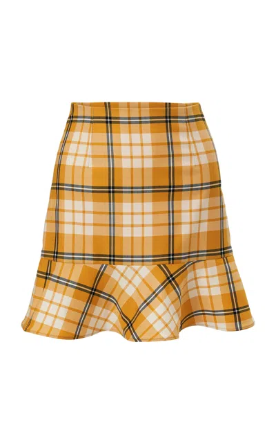 Carolina Herrera Ruffled-hem Check Plaid Stretch-wool Mini Skirt In Multi