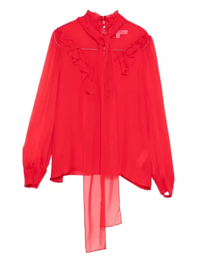 Carolina Herrera Ruffled High-neck Blouse In Red