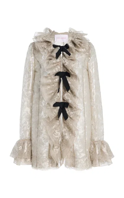 Carolina Herrera Ruffled Lurex Floral Lace Coat In Neutral