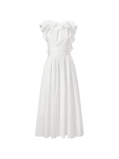Carolina Herrera Ruffled Neckline Dress In White