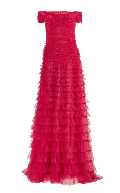 Carolina Herrera Ruffled Nylon Tulle Gown In Purple