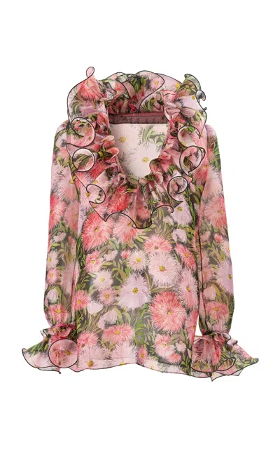 Carolina Herrera Ruffled Powderpuff Crepe Organza Blouse In Pink