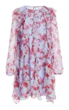 Carolina Herrera Floral Print Long Sleeve Tiered Ruffle Silk Chiffon Minidress In Multi