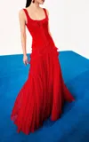 Carolina Herrera Ruffled Silk Gown In Red