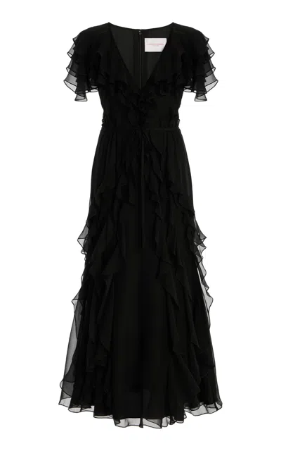 Carolina Herrera Ruffled Silk Midi Dress In Black
