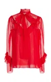 Carolina Herrera Ruffled Silk Top In Red