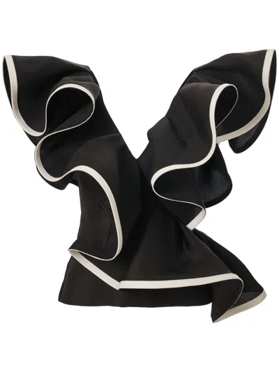 Carolina Herrera Ruffled V-neck Top In Black