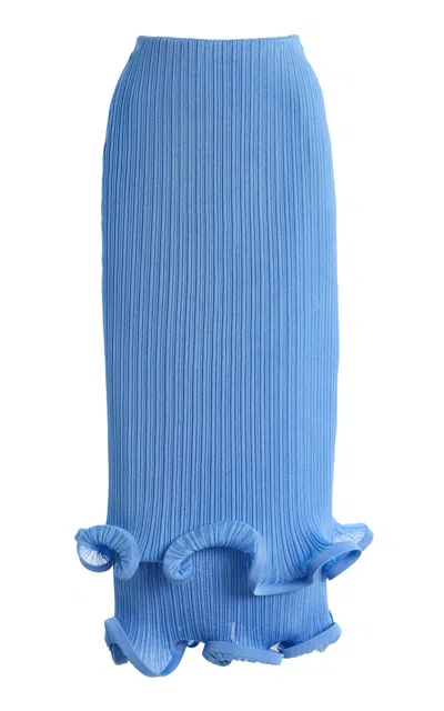 Carolina Herrera Ruffled-peplum Viscose Midi Skirt Midi Skirt In Blue