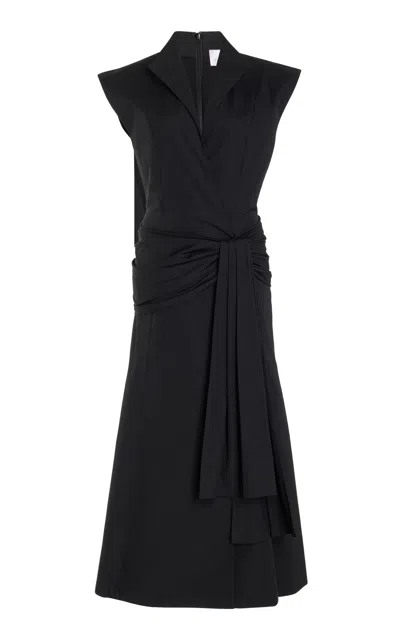 Carolina Herrera Sash-detailed Cotton Poplin Midi Wrap Dress In Black