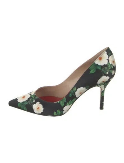 Pre-owned Carolina Herrera Satin Floral Print Pumps In Green