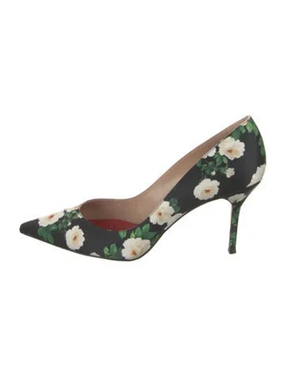 Pre-owned Carolina Herrera Satin Floral Print Pumps W/ Tags In Green