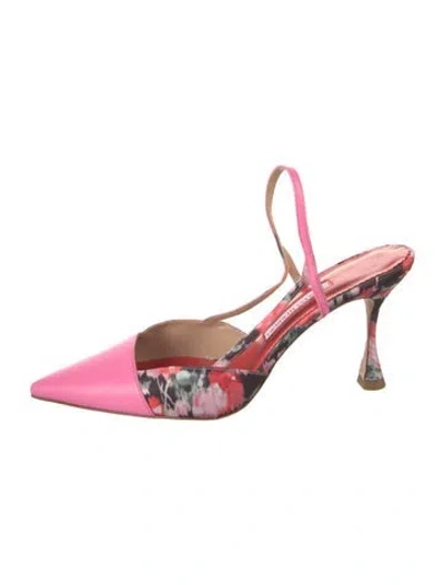 Pre-owned Carolina Herrera Satin Floral Print Slingback Pumps In Pink