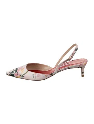 Pre-owned Carolina Herrera Satin Floral Print Slingback Pumps In Pink