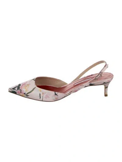 Pre-owned Carolina Herrera Satin Floral Print Slingback Pumps In Pink