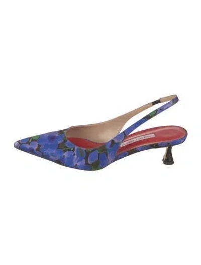 Pre-owned Carolina Herrera Satin Floral Print Slingback Pumps W/ Tags In Blue