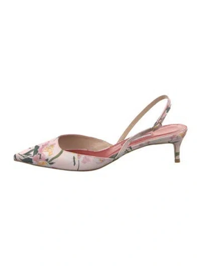 Pre-owned Carolina Herrera Satin Floral Print Slingback Pumps W/ Tags In Pink