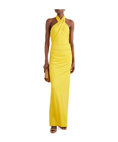 Carolina Herrera Satin Halterneck Gown In Yellow