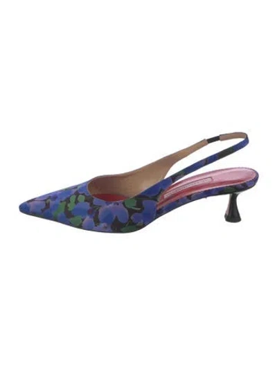Pre-owned Carolina Herrera Satin Printed Slingback Pumps In Blue