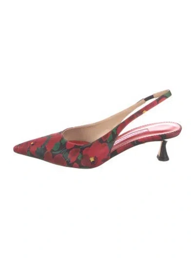 Pre-owned Carolina Herrera Satin Slingback Pumps In Red