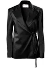 Carolina Herrera Satin Wrap-front Oversized Jacket In Black