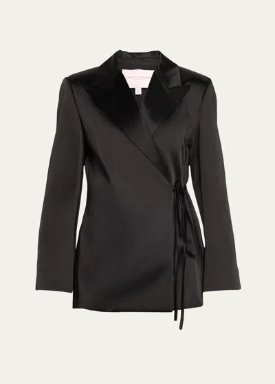 Carolina Herrera Satin Wrap-front Oversized Jacket In Black