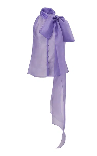 Carolina Herrera Scarf-collared Crepe Silk Organza Top In Purple