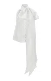 Carolina Herrera Scarf-collared Crepe Silk Organza Top In White