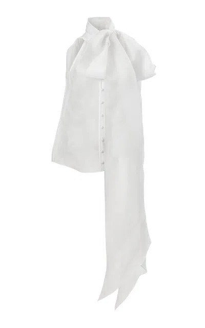 Carolina Herrera Scarf-collared Crepe Silk Organza Top In White