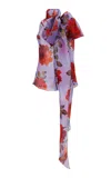 Carolina Herrera Scarf-collared Stemmed-rose-printed Crepe Top In Purple