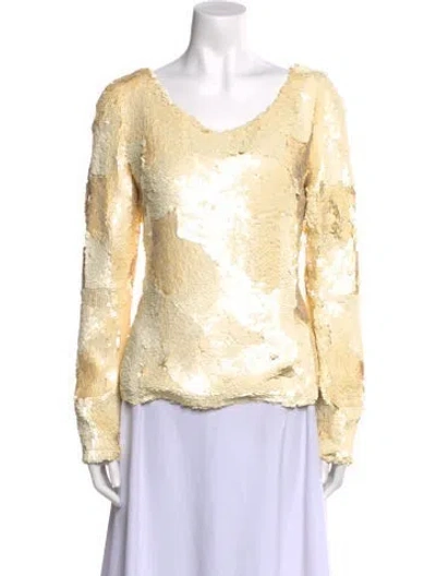 Pre-owned Carolina Herrera Scoop Neck Long Sleeve Blouse In Yellow