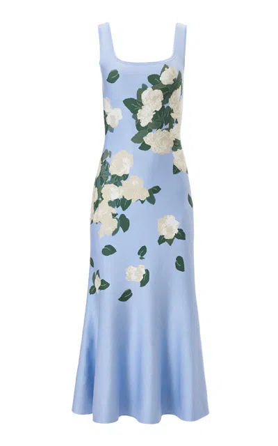 Carolina Herrera Scoop-neck Silk-jacquard Knit Midi Dress In Blue