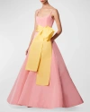 CAROLINA HERRERA SCOOP-NECK WAIST-SASH SLEEVELESS FULL GOWN