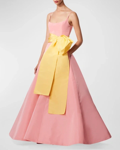 Carolina Herrera Scoop-neck Waist-sash Sleeveless Full Gown In Blush Multi