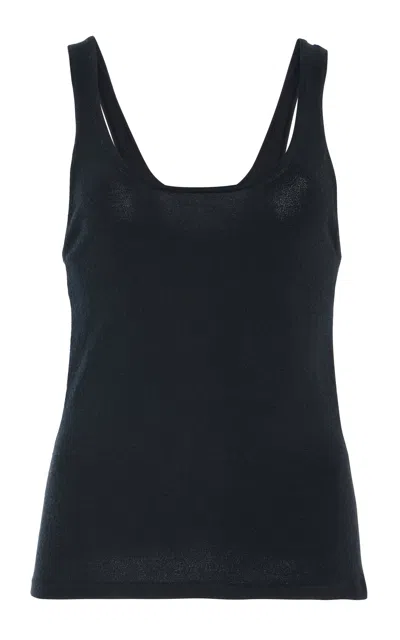 Carolina Herrera Scoop-neck Fine-gauge Signature Silk Tank Top In Blue
