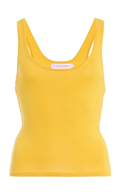 Carolina Herrera Scoop-neck Fine-gauge Signature Silk Tank Top In Yellow