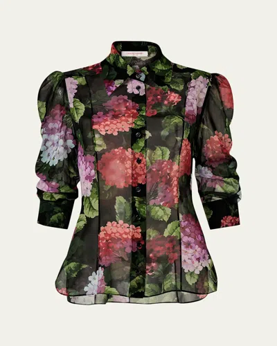 Carolina Herrera Semi-sheer Floral Buttoned Blouse In Multi