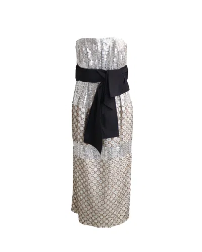 Carolina Herrera Sequin Beaded Strapless Tie-waist Sheath Dress In Multicolor Silk