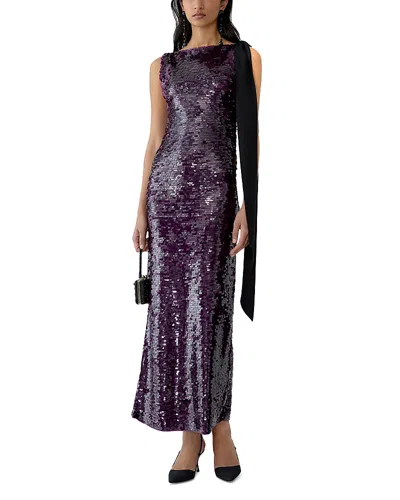 Carolina Herrera Sequin Embellished Boat Neck Dress In Purple