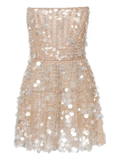 Carolina Herrera Sequin-embellished Bustier Mini Dress In Neutral