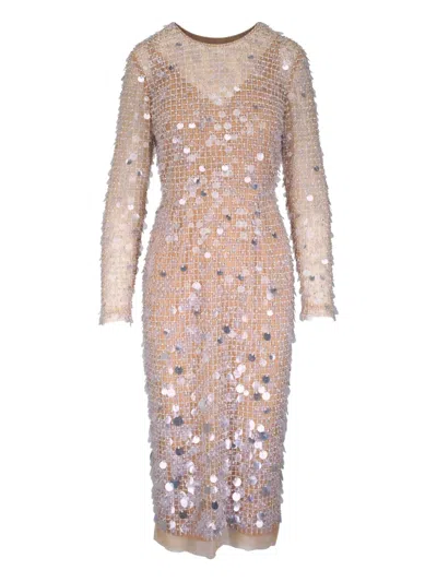 Carolina Herrera Sequin-embellished Midi Dress In Neutral