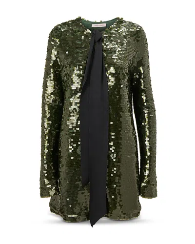 Carolina Herrera Sequin Embellished Tie Neck Cardigan In Green