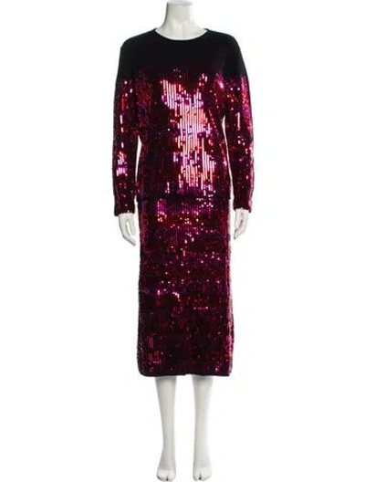 Pre-owned Carolina Herrera Sequin Embellishments Skirt Set In Red