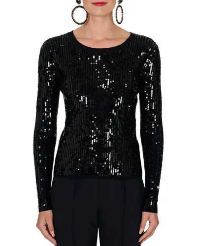 Carolina Herrera Sequin Knit Wool-blend Top In Black